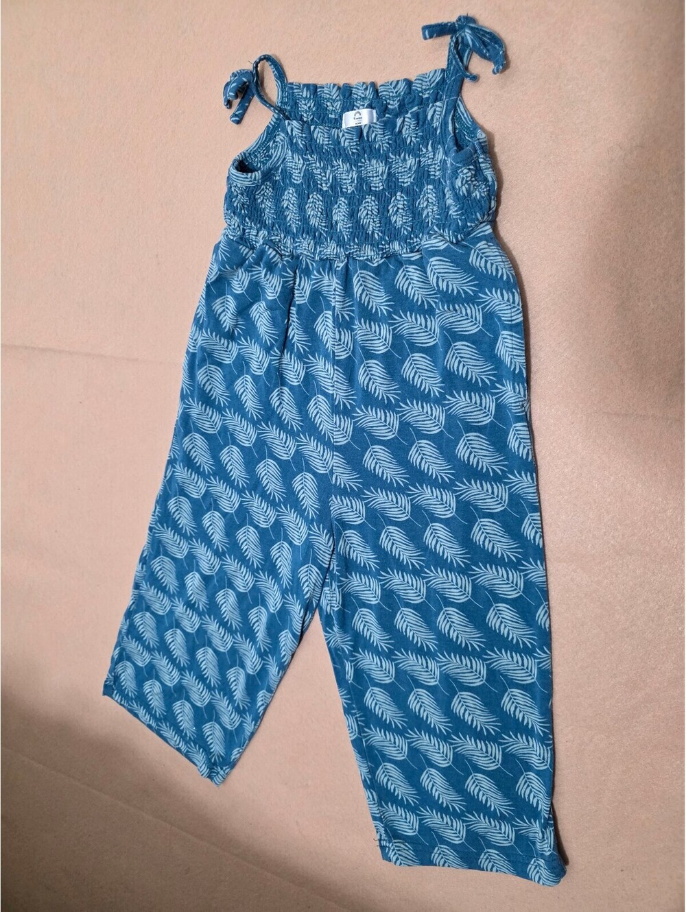 Emerson and Friends Smocked Bamboo Palm Print Spaghetti Strap Jumpsuit 18-24M